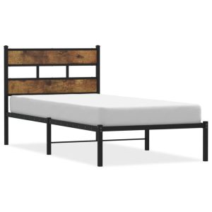 Metalowa rama łóżka bez materaca przydymiony dąb 100×200 cm 435214 Metalowa rama łóżka bez materaca przydymiony dąb 100×200 cm 435214