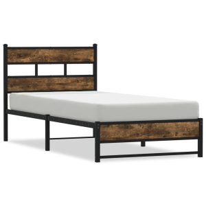 Metalowa rama łóżka bez materaca przydymiony dąb 100×200 cm 435185 Metalowa rama łóżka bez materaca przydymiony dąb 100×200 cm 435185