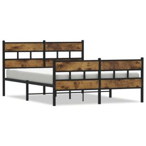 Metalowa rama łóżka bez materaca przydymiony dąb 140×200 cm 435155 Metalowa rama łóżka bez materaca przydymiony dąb 140×200 cm 435155
