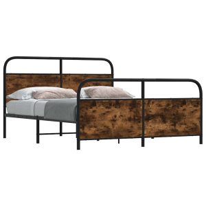 Metalowa rama łóżka bez materaca przydymiony dąb 150×200 cm 459155 Metalowa rama łóżka bez materaca przydymiony dąb 150×200 cm 459155