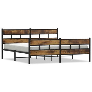 Metalowa rama łóżka bez materaca przydymiony dąb 180×200 cm 435097 Metalowa rama łóżka bez materaca przydymiony dąb 180×200 cm 435097