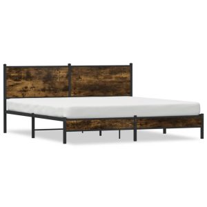 Metalowa rama łóżka bez materaca przydymiony dąb 180×200 cm 435758 Metalowa rama łóżka bez materaca przydymiony dąb 180×200 cm 435758