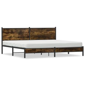 Metalowa rama łóżka bez materaca przydymiony dąb 200×200 cm 435682 Metalowa rama łóżka bez materaca przydymiony dąb 200×200 cm 435682