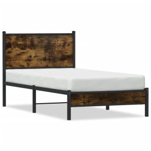 Metalowa rama łóżka bez materaca przydymiony dąb 90×190 cm 435633 Metalowa rama łóżka bez materaca przydymiony dąb 90×190 cm 435633