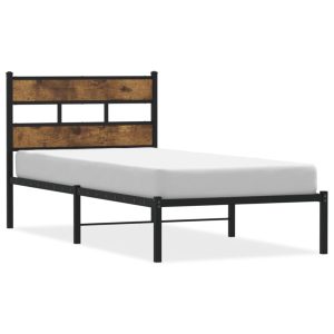 Metalowa rama łóżka bez materaca przydymiony dąb 90×190 cm 435146 Metalowa rama łóżka bez materaca przydymiony dąb 90×190 cm 435146