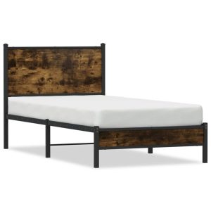 Metalowa rama łóżka bez materaca przydymiony dąb 90×200 cm 435623 Metalowa rama łóżka bez materaca przydymiony dąb 90×200 cm 435623