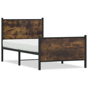 Metalowa rama łóżka bez materaca przydymiony dąb 90×200 cm 435749 Metalowa rama łóżka bez materaca przydymiony dąb 90×200 cm 435749