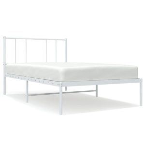 Metalowa rama łóżka z wezgłowiem biała 100×190 cm 435893 Metalowa rama łóżka z wezgłowiem biała 100×190 cm 435893