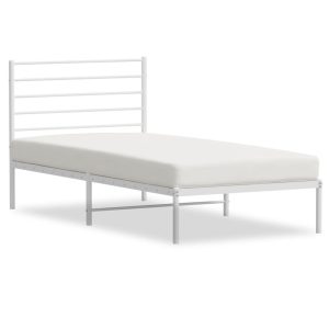 Metalowa rama łóżka z wezgłowiem biała 100×200 cm 458438 Metalowa rama łóżka z wezgłowiem biała 100×200 cm 458438