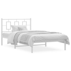 Metalowa rama łóżka z wezgłowiem biała 107×203 cm 435179 Metalowa rama łóżka z wezgłowiem biała 107×203 cm 435179