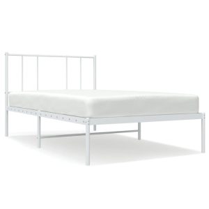 Metalowa rama łóżka z wezgłowiem biała 107×203 cm 435755 Metalowa rama łóżka z wezgłowiem biała 107×203 cm 435755