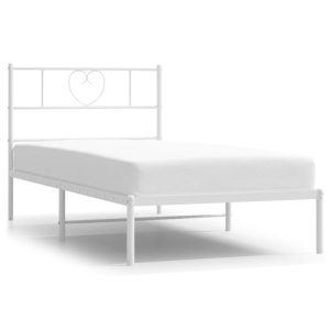 Metalowa rama łóżka z wezgłowiem biała 107×203 cm 458408 Metalowa rama łóżka z wezgłowiem biała 107×203 cm 458408