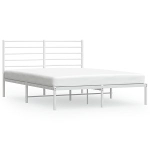 Metalowa rama łóżka z wezgłowiem biała 120×200 cm 458847 Metalowa rama łóżka z wezgłowiem biała 120×200 cm 458847