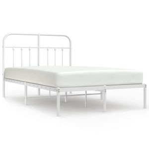 Metalowa rama łóżka z wezgłowiem biała 120×200 cm 458849 Metalowa rama łóżka z wezgłowiem biała 120×200 cm 458849