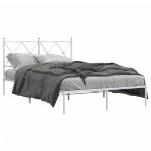 Metalowa rama łóżka z wezgłowiem biała 120×200 cm 459218 Metalowa rama łóżka z wezgłowiem biała 120×200 cm 459218