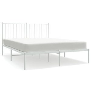 Metalowa rama łóżka z wezgłowiem biała 135×190 cm 458696 Metalowa rama łóżka z wezgłowiem biała 135×190 cm 458696