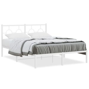 Metalowa rama łóżka z wezgłowiem biała 135×190 cm 459210 Metalowa rama łóżka z wezgłowiem biała 135×190 cm 459210