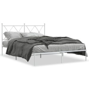 Metalowa rama łóżka z wezgłowiem biała 135×190 cm 459280 Metalowa rama łóżka z wezgłowiem biała 135×190 cm 459280