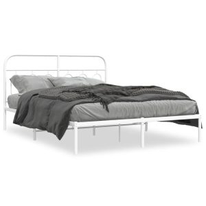 Metalowa rama łóżka z wezgłowiem biała 135×190 cm 459313 Metalowa rama łóżka z wezgłowiem biała 135×190 cm 459313