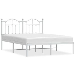 Metalowa rama łóżka z wezgłowiem biała 135×190 cm 434029 Metalowa rama łóżka z wezgłowiem biała 135×190 cm 434029