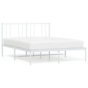 Metalowa rama łóżka z wezgłowiem biała 135×190 cm 435727 Metalowa rama łóżka z wezgłowiem biała 135×190 cm 435727