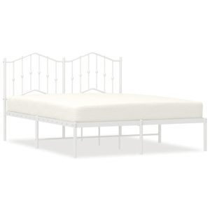 Metalowa rama łóżka z wezgłowiem biała 135×190 cm 458412 Metalowa rama łóżka z wezgłowiem biała 135×190 cm 458412