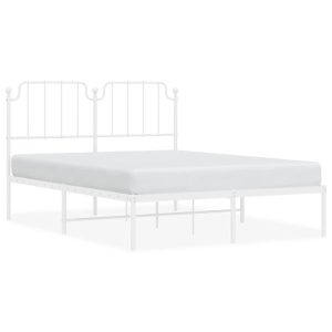 Metalowa rama łóżka z wezgłowiem biała 135×190 cm 458421 Metalowa rama łóżka z wezgłowiem biała 135×190 cm 458421
