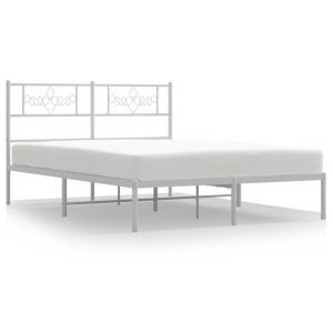 Metalowa rama łóżka z wezgłowiem biała 135×190 cm 458423 Metalowa rama łóżka z wezgłowiem biała 135×190 cm 458423