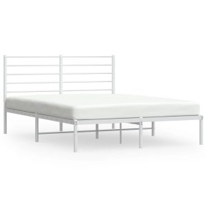 Metalowa rama łóżka z wezgłowiem biała 135×190 cm 458581 Metalowa rama łóżka z wezgłowiem biała 135×190 cm 458581