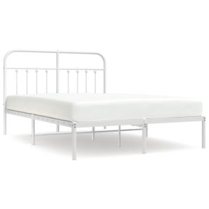 Metalowa rama łóżka z wezgłowiem biała 135×190 cm 458592 Metalowa rama łóżka z wezgłowiem biała 135×190 cm 458592