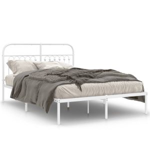 Metalowa rama łóżka z wezgłowiem biała 140×190 cm 458751 Metalowa rama łóżka z wezgłowiem biała 140×190 cm 458751