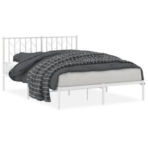 Metalowa rama łóżka z wezgłowiem biała 140×190 cm 459110 Metalowa rama łóżka z wezgłowiem biała 140×190 cm 459110