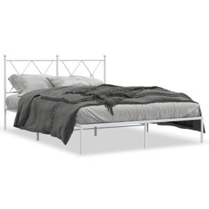 Metalowa rama łóżka z wezgłowiem biała 140×190 cm 459249 Metalowa rama łóżka z wezgłowiem biała 140×190 cm 459249