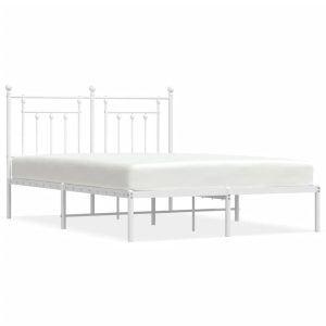 Metalowa rama łóżka z wezgłowiem biała 140×190 cm 435081 Metalowa rama łóżka z wezgłowiem biała 140×190 cm 435081