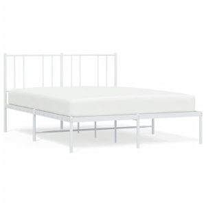 Metalowa rama łóżka z wezgłowiem biała 140×190 cm 435710 Metalowa rama łóżka z wezgłowiem biała 140×190 cm 435710