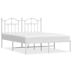 Metalowa rama łóżka z wezgłowiem biała 140×200 cm 433997 Metalowa rama łóżka z wezgłowiem biała 140×200 cm 433997