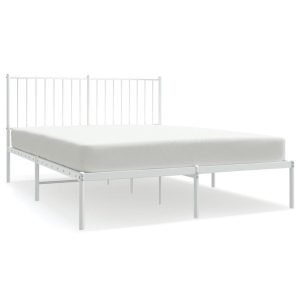 Metalowa rama łóżka z wezgłowiem biała 140×200 cm 458563 Metalowa rama łóżka z wezgłowiem biała 140×200 cm 458563