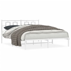 Metalowa rama łóżka z wezgłowiem biała 150×200 cm 435341 Metalowa rama łóżka z wezgłowiem biała 150×200 cm 435341