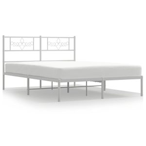 Metalowa rama łóżka z wezgłowiem biała 150×200 cm 458673 Metalowa rama łóżka z wezgłowiem biała 150×200 cm 458673