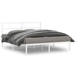 Metalowa rama łóżka z wezgłowiem biała 150×200 cm 459144 Metalowa rama łóżka z wezgłowiem biała 150×200 cm 459144