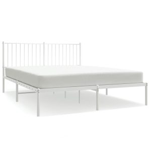 Metalowa rama łóżka z wezgłowiem, biała, 160×200 cm 458601 Metalowa rama łóżka z wezgłowiem, biała, 160×200 cm 458601