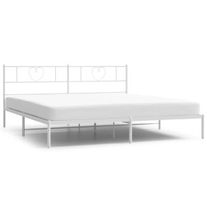 Metalowa rama łóżka z wezgłowiem biała 183×213 cm 458589 Metalowa rama łóżka z wezgłowiem biała 183×213 cm 458589