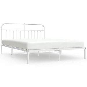 Metalowa rama łóżka z wezgłowiem biała 183×213 cm 458603 Metalowa rama łóżka z wezgłowiem biała 183×213 cm 458603
