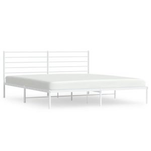Metalowa rama łóżka z wezgłowiem biała 183×213 cm 458611 Metalowa rama łóżka z wezgłowiem biała 183×213 cm 458611