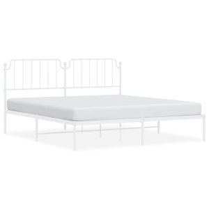 Metalowa rama łóżka z wezgłowiem biała 183×213 cm 458694 Metalowa rama łóżka z wezgłowiem biała 183×213 cm 458694