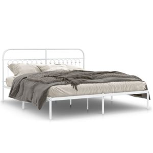 Metalowa rama łóżka z wezgłowiem biała 183×213 cm 458732 Metalowa rama łóżka z wezgłowiem biała 183×213 cm 458732