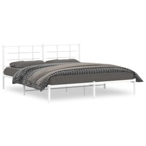 Metalowa rama łóżka z wezgłowiem biała 183×213 cm 459031 Metalowa rama łóżka z wezgłowiem biała 183×213 cm 459031