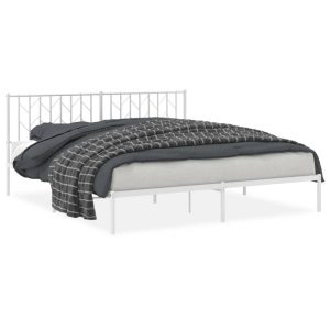 Metalowa rama łóżka z wezgłowiem biała 183×213 cm 459306 Metalowa rama łóżka z wezgłowiem biała 183×213 cm 459306