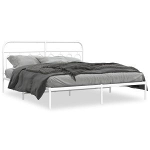 Metalowa rama łóżka z wezgłowiem biała 183×213 cm 459312 Metalowa rama łóżka z wezgłowiem biała 183×213 cm 459312