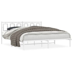 Metalowa rama łóżka z wezgłowiem biała 183×213 cm 435340 Metalowa rama łóżka z wezgłowiem biała 183×213 cm 435340